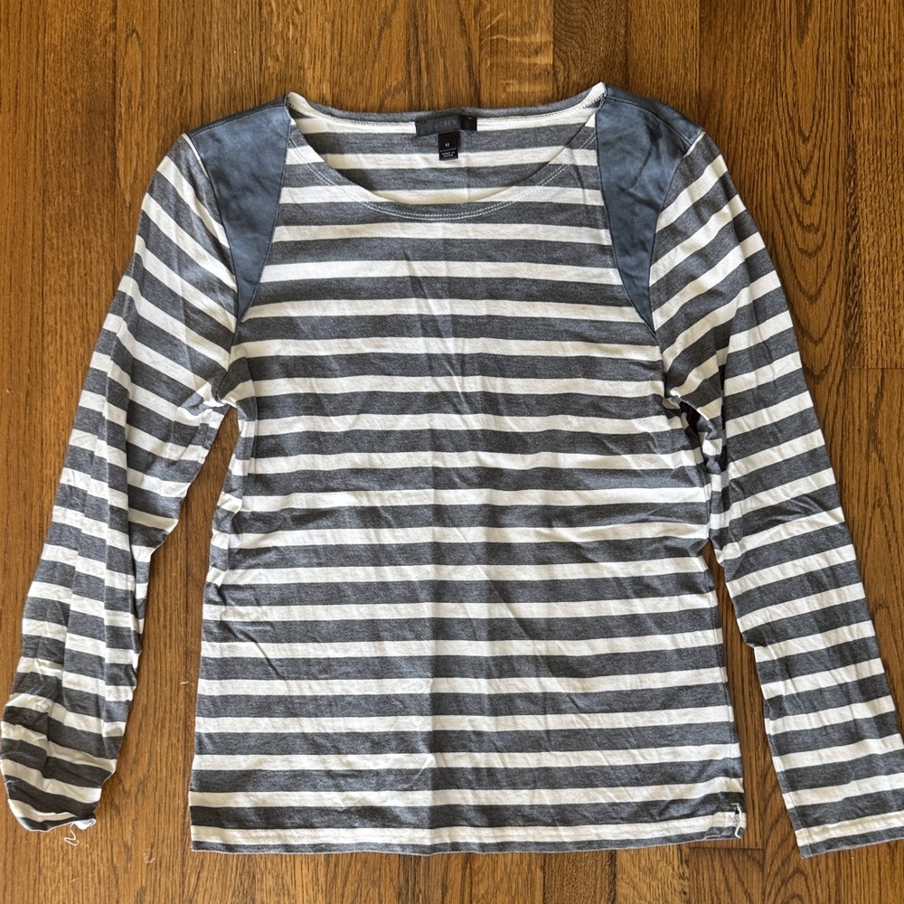 J. Crew Gray and White Striped Long Sleeve Top